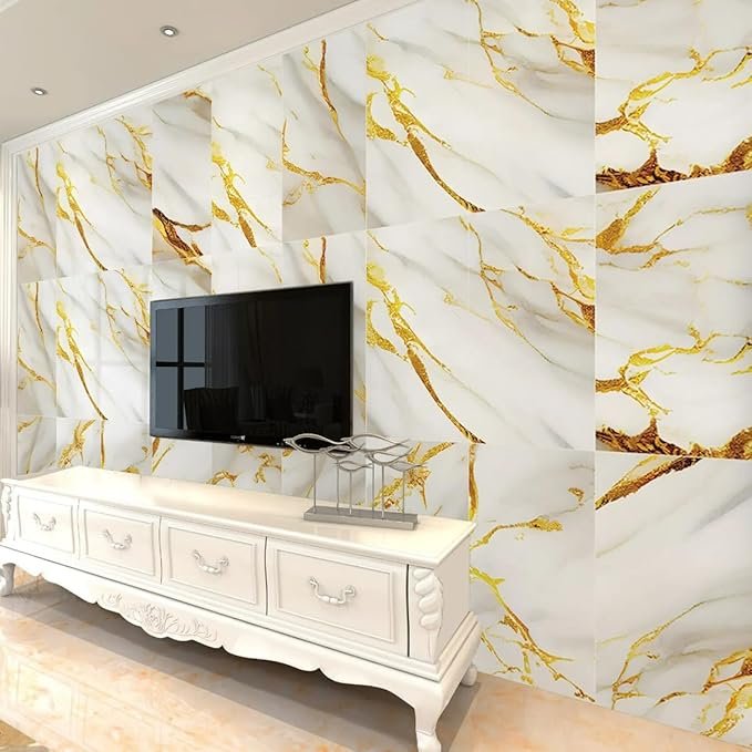 30 Placas Adesiva Mármore Parede Painel Autocolante Dourado Revestimento 3D Decorativo