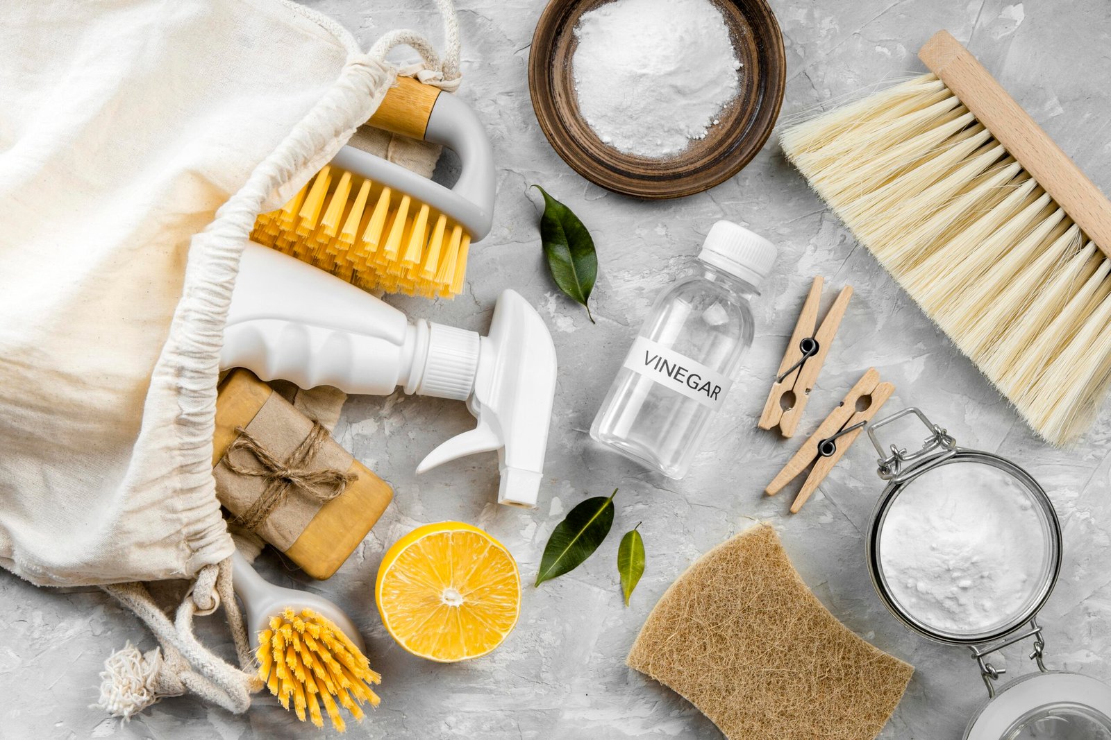 Frascos de produtos caseiros rotulados em cima da pia.