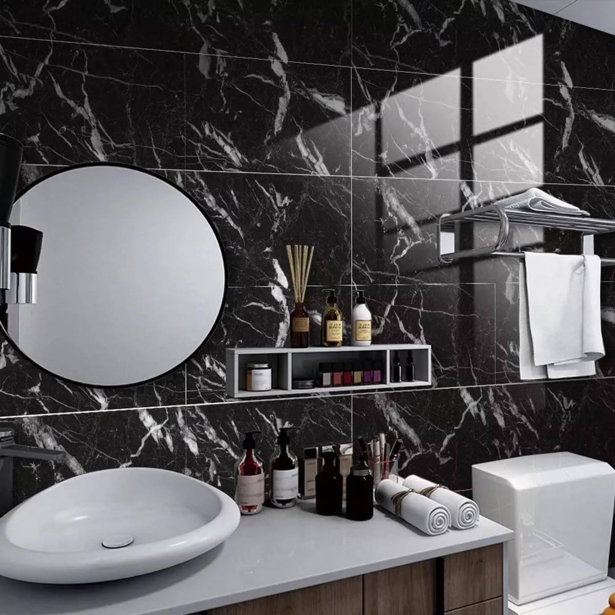 Placas Adesiva Parede Piso Painel Mármore Preto Vinílico Premium Autocolante 3d Lavavel 30x60cm